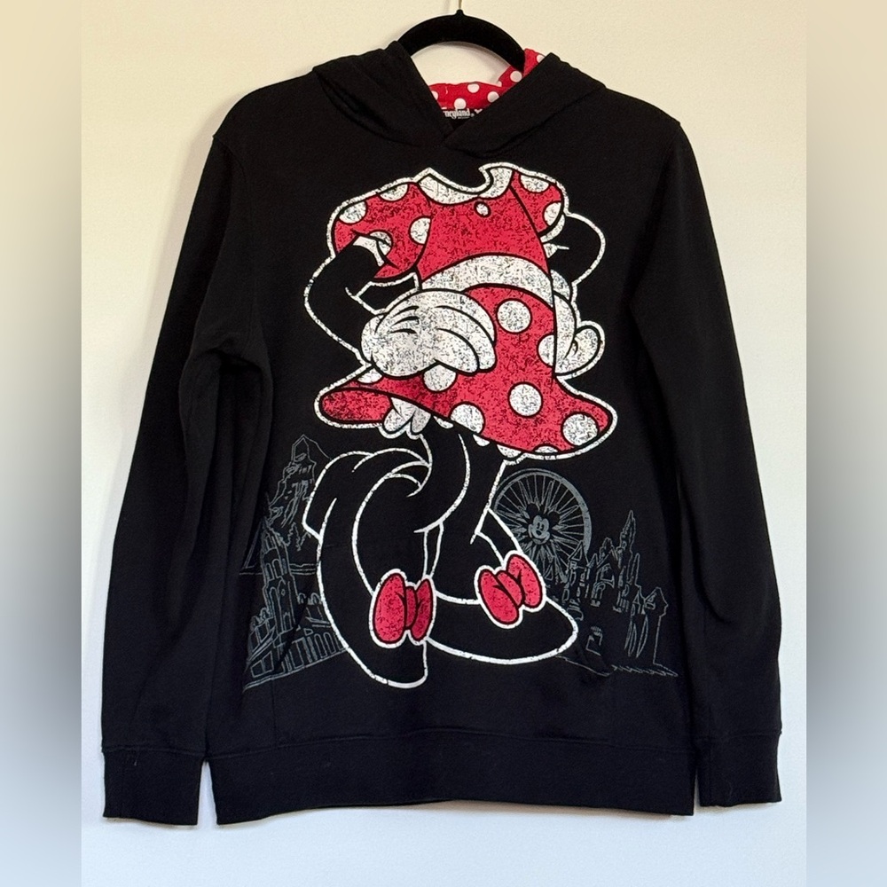S74 Disney Parks Size Large Minnie Mouse Pullover Hoodie with Ears Front Pocket